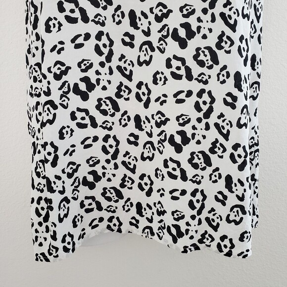 Equipment Femme Top Small Women's White Black Leopard Print Silk Preppy Chic - Picture 3 of 11